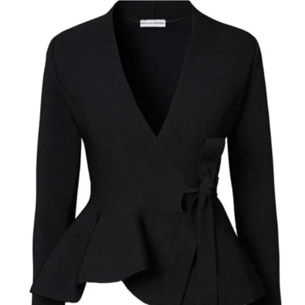 Scanlan Theodore Crepe Knit Peplum Wrap Jacket Bottle Green Size Small